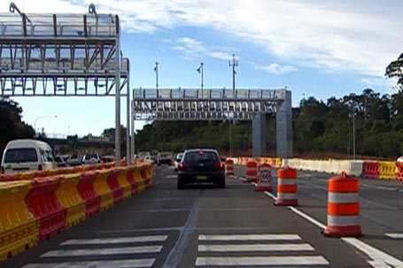 westbound view showing the new overhead e-toll gantries
